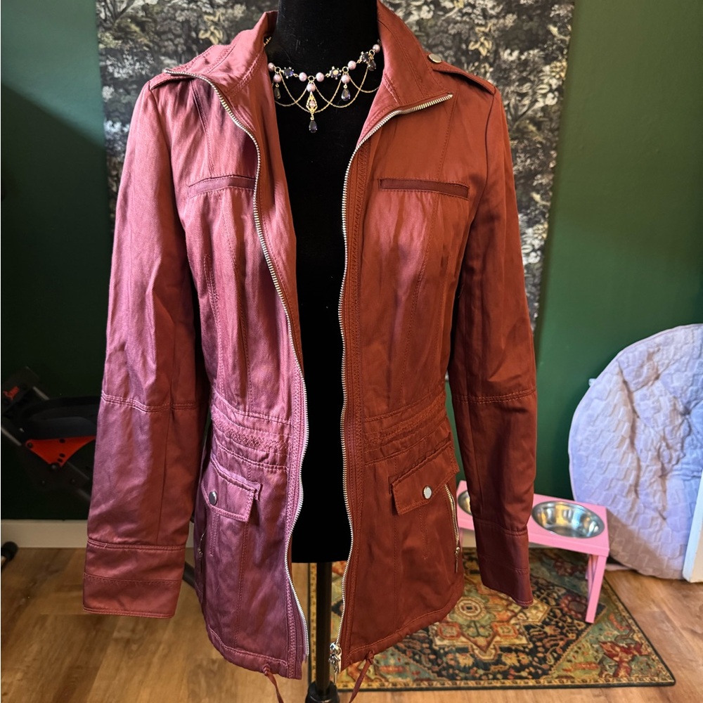White House Black Market Rust Leather Utility Jacket